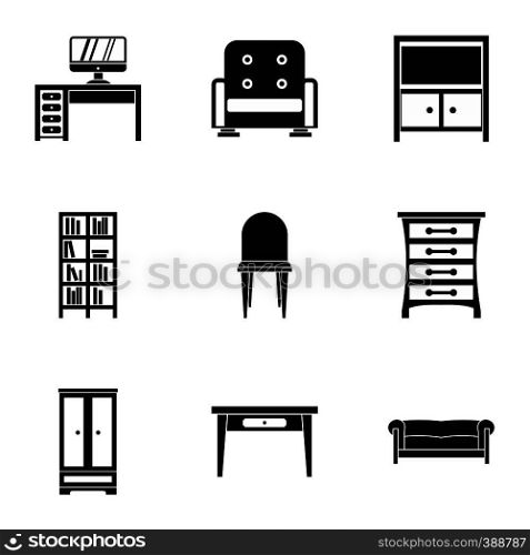 Home environment icons set. Simple illustration of 9 home environment vector icons for web. Home environment icons set, simple style