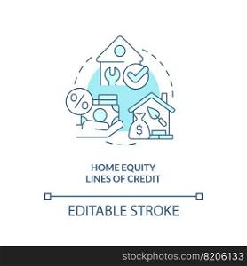 Home equity lines of credit turquoise concept icon. Building improvement. Loans type abstract idea thin line illustration. Isolated outline drawing. Editable stroke. Arial, Myriad Pro-Bold fonts used. Home equity lines of credit turquoise concept icon