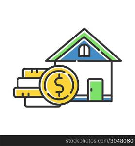 Home equity loan color icon. Credit to buy real estate building. Buying, renting house. Borrow money to purchase apartment. Coin stack. Investment, mortrage. Isolated vector illustration