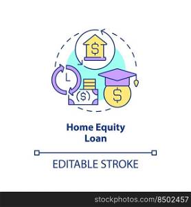 Home equity loan concept icon. Financial tip. Way to save for education abstract idea thin line illustration. Isolated outline drawing. Editable stroke. Arial, Myriad Pro-Bold fonts used. Home equity loan concept icon