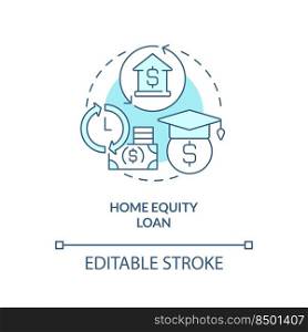 Home equity loan turquoise concept icon. Financial tip. Way to save for education abstract idea thin line illustration. Isolated outline drawing. Editable stroke. Arial, Myriad Pro-Bold fonts used. Home equity loan turquoise concept icon