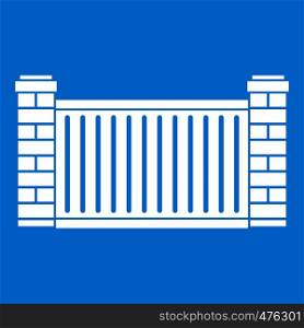 Home fence icon white isolated on blue background vector illustration. Home fence icon white