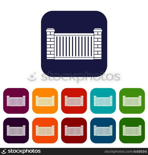 Home fence icons set vector illustration in flat style In colors red, blue, green and other. Home fence icons set flat