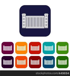 Home fence icons set vector illustration in flat style In colors red, blue, green and other. Home fence icons set flat