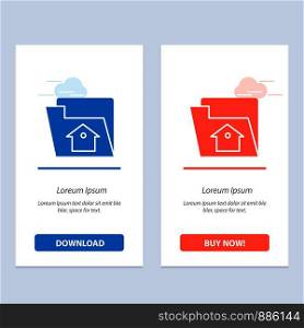 Home, File, Setting, Service Blue and Red Download and Buy Now web Widget Card Template