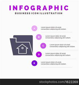 Home, File, Setting, Service Solid Icon Infographics 5 Steps Presentation Background