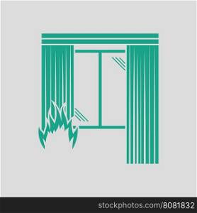Home fire icon. Gray background with green. Vector illustration.
