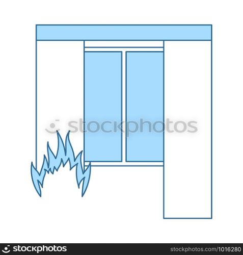 Home Fire Icon. Thin Line With Blue Fill Design. Vector Illustration.