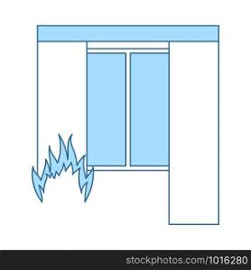 Home Fire Icon. Thin Line With Blue Fill Design. Vector Illustration.
