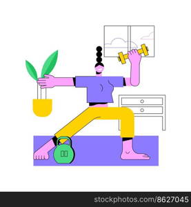 Home fitness isolated cartoon vector illustrations. Girl in sportswear doing fitness and watching video training via laptop, workout exercise at home, healthy and active lifestyle vector cartoon.. Home fitness isolated cartoon vector illustrations.