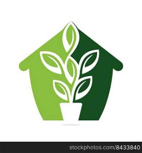 Home Flowers Pot and Plant Pot Vector Illustration Design. Green Tree on Pot Logo Design. 