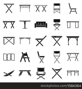 Home folding furniture icons set. Simple set of home folding furniture vector icons for web design on white background. Home folding furniture icons set, simple style