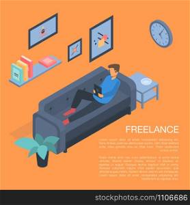 Home freelance concept background. Isometric illustration of home freelance vector concept background for web design. Home freelance concept background, isometric style