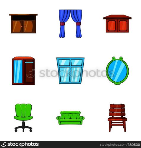 Home furnishings icons set. Cartoon illustration of 9 home furnishings vector icons for web. Home furnishings icons set, cartoon style