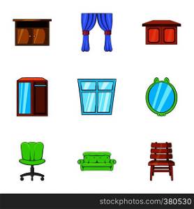 Home furnishings icons set. Cartoon illustration of 9 home furnishings vector icons for web. Home furnishings icons set, cartoon style