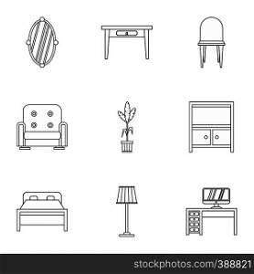 Home furnishings icons set. Outline illustration of 9 home furnishings vector icons for web. Home furnishings icons set, outline style