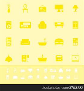Home furniture color icons on yellow background, stock vector