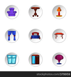 Home furniture icons set. Cartoon illustration of 9 home furniture vector icons for web. Home furniture icons set, cartoon style