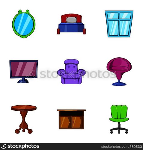 Home furniture icons set. Cartoon illustration of 9 home furniture vector icons for web. Home furniture icons set, cartoon style