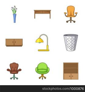 Home furniture icons set. Cartoon set of 9 home furniture vector icons for web isolated on white background. Home furniture icons set, cartoon style