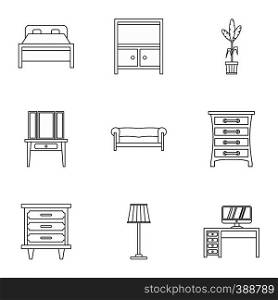 Home furniture icons set. Outline illustration of 9 home furniture vector icons for web. Home furniture icons set, outline style