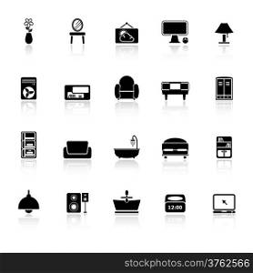 Home furniture icons with reflect on white background, stock vector