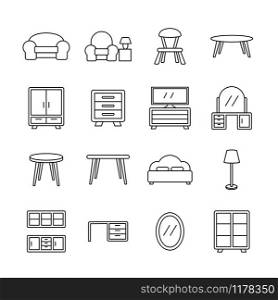 Home furniture line icon set. Editable stroke. Vector eps isolated at white background