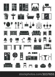 Home furniture vector icons. Home furniture vector icons. Set of furniture for home and office, illustration furrniture table bed and armchair for room