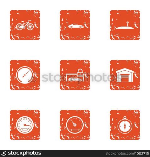 Home garage icons set. Grunge set of 9 home garage vector icons for web isolated on white background. Home garage icons set, grunge style