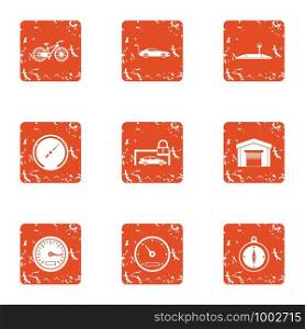 Home garage icons set. Grunge set of 9 home garage vector icons for web isolated on white background. Home garage icons set, grunge style
