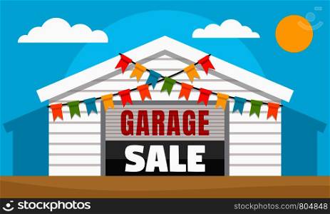 Home garage sale concept banner. Flat illustration of home garage sale vector concept banner for web design. Home garage sale concept banner, flat style