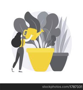 Home gardening abstract concept vector illustration. Growing you own vegetables indoors, watering flowers, eco gardening, reconnect with nature, stay home idea, seeds planting abstract metaphor.. Home gardening abstract concept vector illustration.