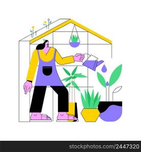 Home gardening abstract concept vector illustration. Growing you own vegetables indoors, watering flowers, eco gardening, reconnect with nature, stay home idea, seeds planting abstract metaphor.. Home gardening abstract concept vector illustration.