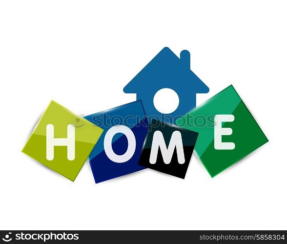 Home geometric banner design. Home geometric banner design - squares with letters and house icon isolated on white