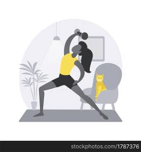 Home gymnastics abstract concept vector illustration. Stay active amid quarantine, power training online, exercise program, at-home workout, social distance, fitness livestream abstract metaphor.. Home gymnastics abstract concept vector illustration.