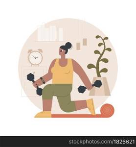 Home gymnastics abstract concept vector illustration. Stay active amid quarantine, power training online, exercise program, at-home workout, social distance, fitness livestream abstract metaphor.. Home gymnastics abstract concept vector illustration.