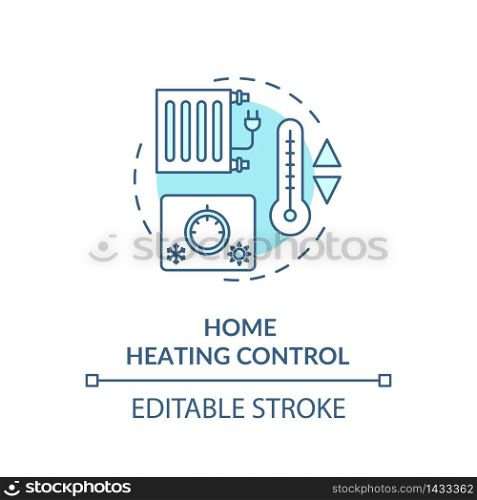 Home heating control turquoise concept icon. Household air conditioning. Smart house system. Resource saving idea thin line illustration. Vector isolated outline RGB color drawing. Editable stroke. Home heating control turquoise concept icon