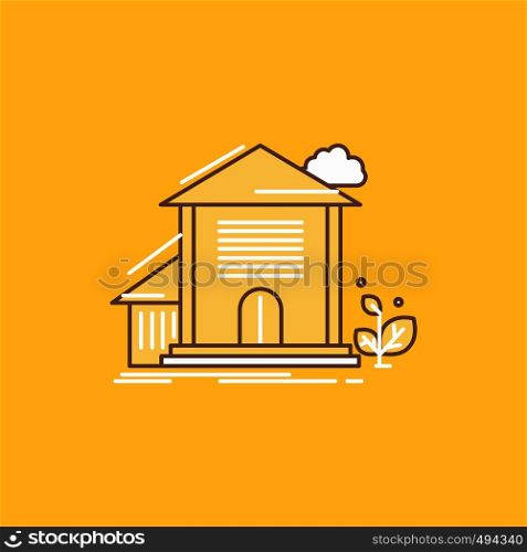 Home, house, Apartment, building, office Flat Line Filled Icon. Beautiful Logo button over yellow background for UI and UX, website or mobile application. Vector EPS10 Abstract Template background