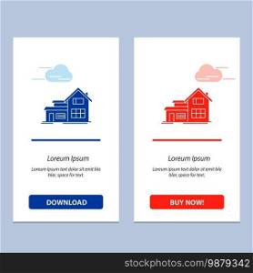 Home, House, Building, Apartment  Blue and Red Download and Buy Now web Widget Card Template