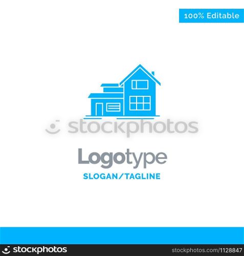 Home, House, Building, Apartment Blue Solid Logo Template. Place for Tagline