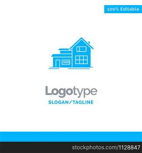 Home, House, Building, Apartment Blue Solid Logo Template. Place for Tagline