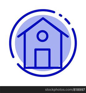 Home, House, Building Blue Dotted Line Line Icon