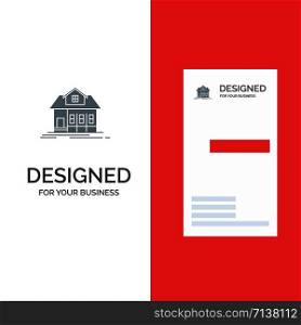 Home, House, Building, Real Estate Grey Logo Design and Business Card Template