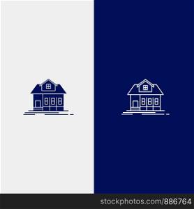 Home, House, Building, Real Estate Line and Glyph Solid icon Blue banner Line and Glyph Solid icon Blue banner