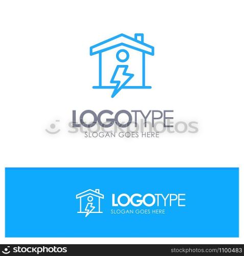 Home, House, Energy, Power Blue Outline Logo Place for Tagline