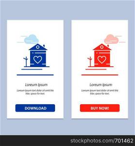 Home, House, Family, Couple, Hut Blue and Red Download and Buy Now web Widget Card Template
