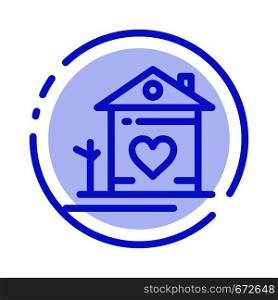 Home, House, Family, Couple, Hut Blue Dotted Line Line Icon