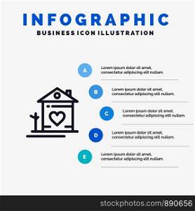 Home, House, Family, Couple, Hut Line icon with 5 steps presentation infographics Background