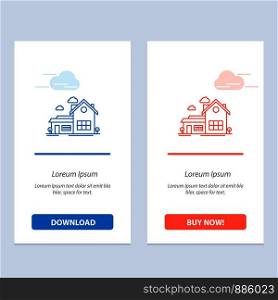 Home, House, Space, Villa, Farmhouse Blue and Red Download and Buy Now web Widget Card Template