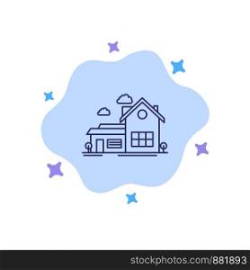 Home, House, Space, Villa, Farmhouse Blue Icon on Abstract Cloud Background